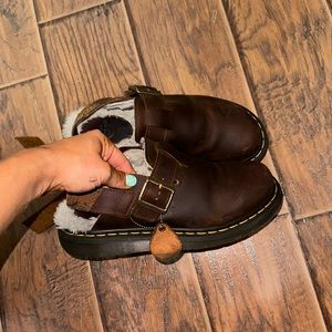 Doc marten faux fur lined sling back leather shoes